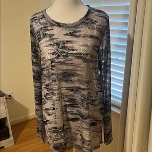 Long Sleeve Abstract Print Women's Top in Grey and Black